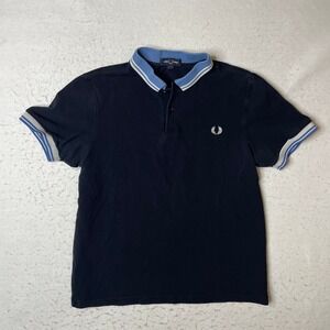 Fred Perry Mens Navy Blue Twin Tipped Polo Shirt M4567 Cotton Size‎ Medium